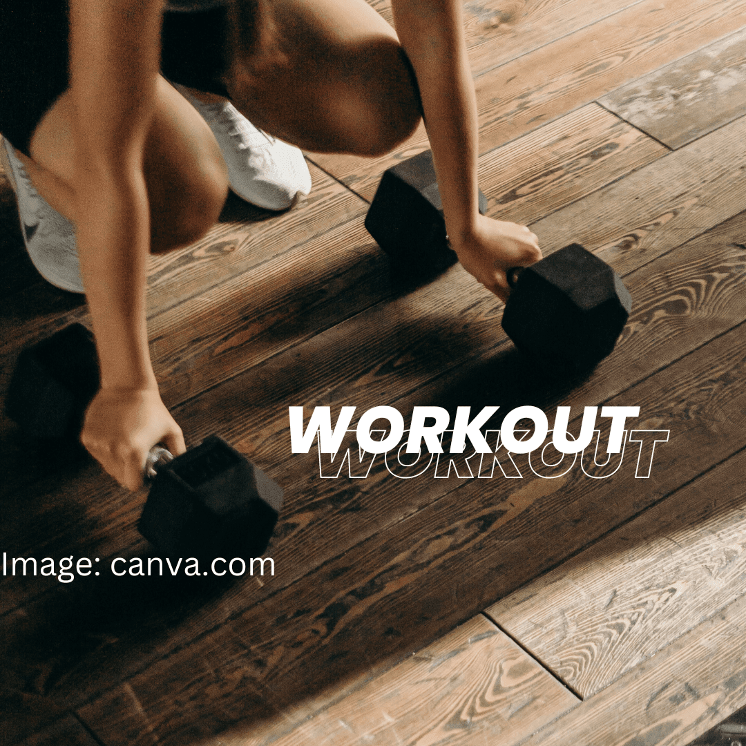 Workout with dumbbells on hardwood flooring 